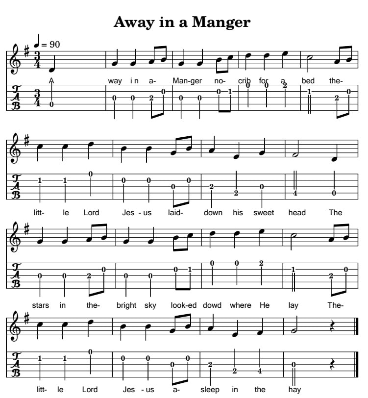 Away in a Manger 5 string banjo tab