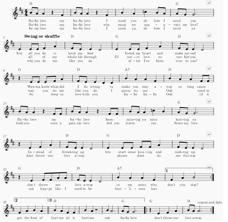 Baby love piano sheet music with chords
