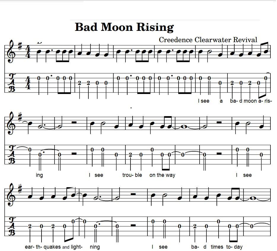 Bad moon rising 5 string banjo tab