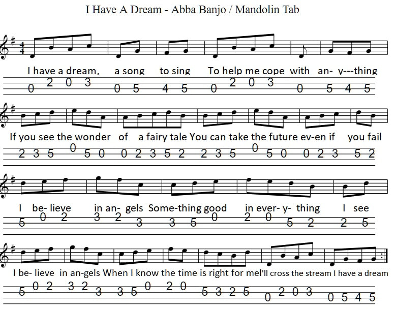 I have a dream Abba banjo tab