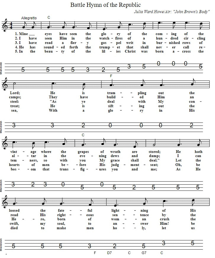 Battle Hymn Of The Republic Mandolin And Banjo Tab