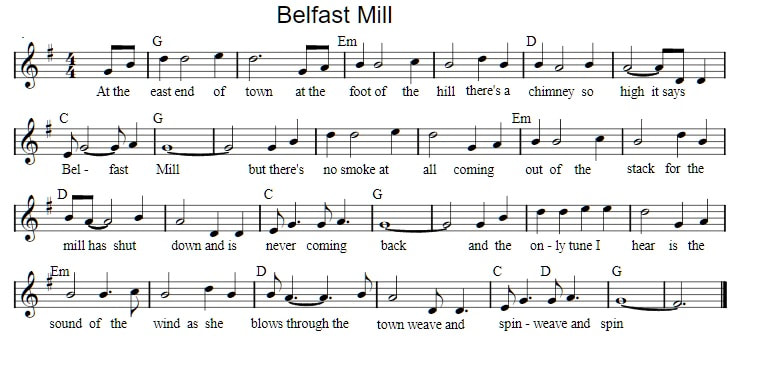 belfast mill sheet music key of G Major