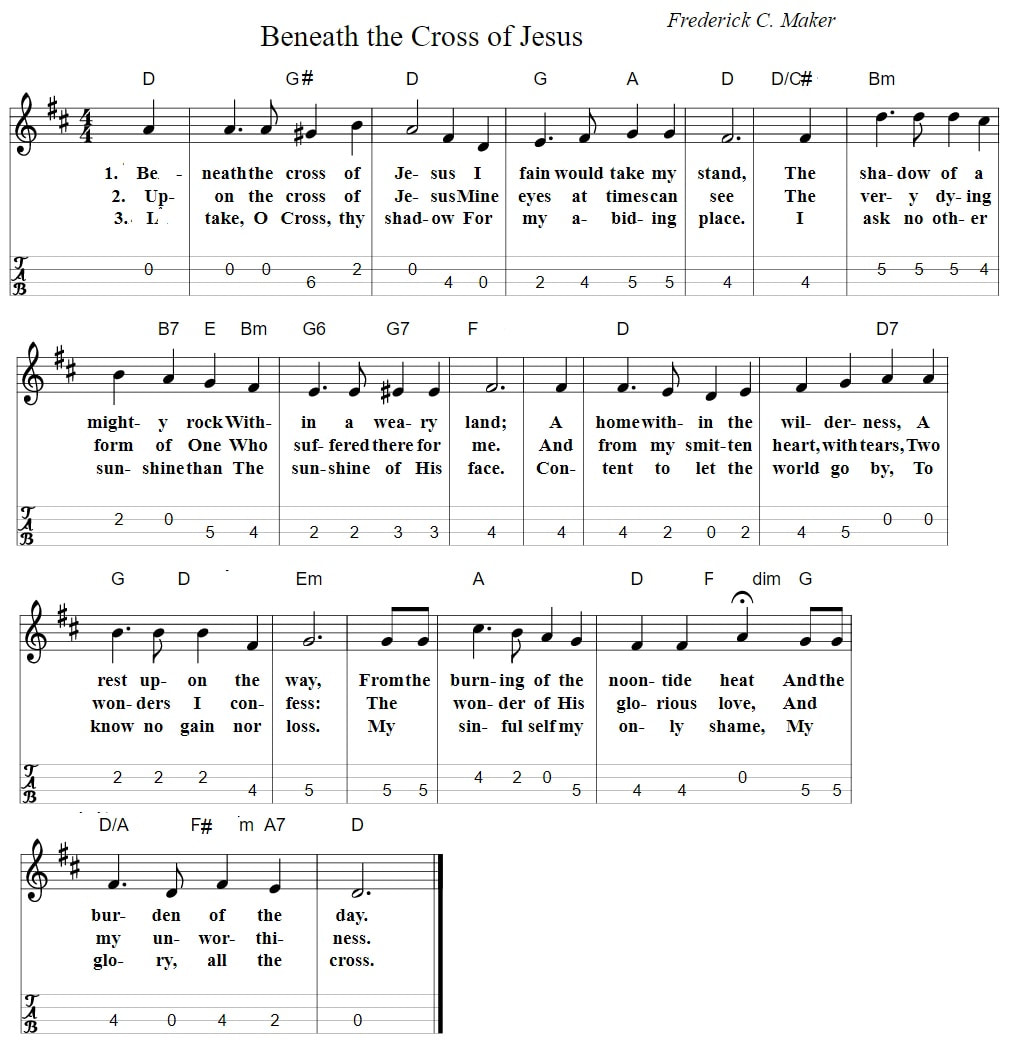 Beneath the Cross Of Jesus hymn sheet music mandolin tab and chords