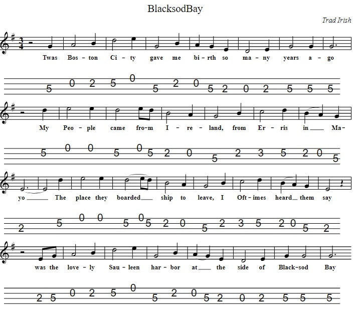 Blacksod bay sheet music and mandolin / banjo tab