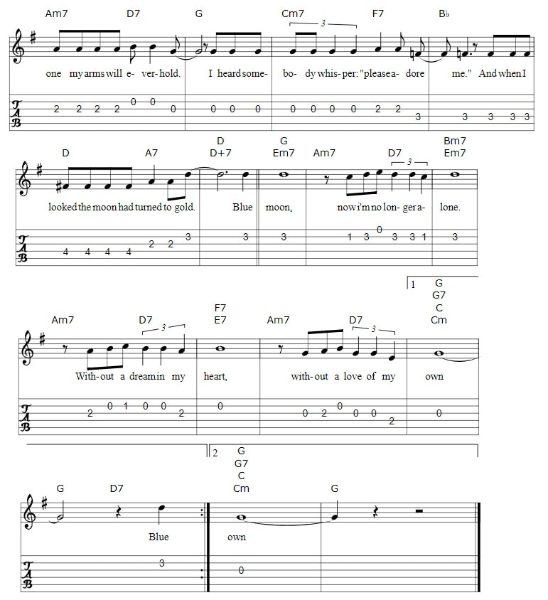 Blue Moon Guitar Tab And Chords page tow