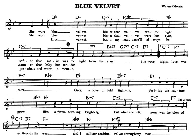Blue velvet piano sheet music with chords