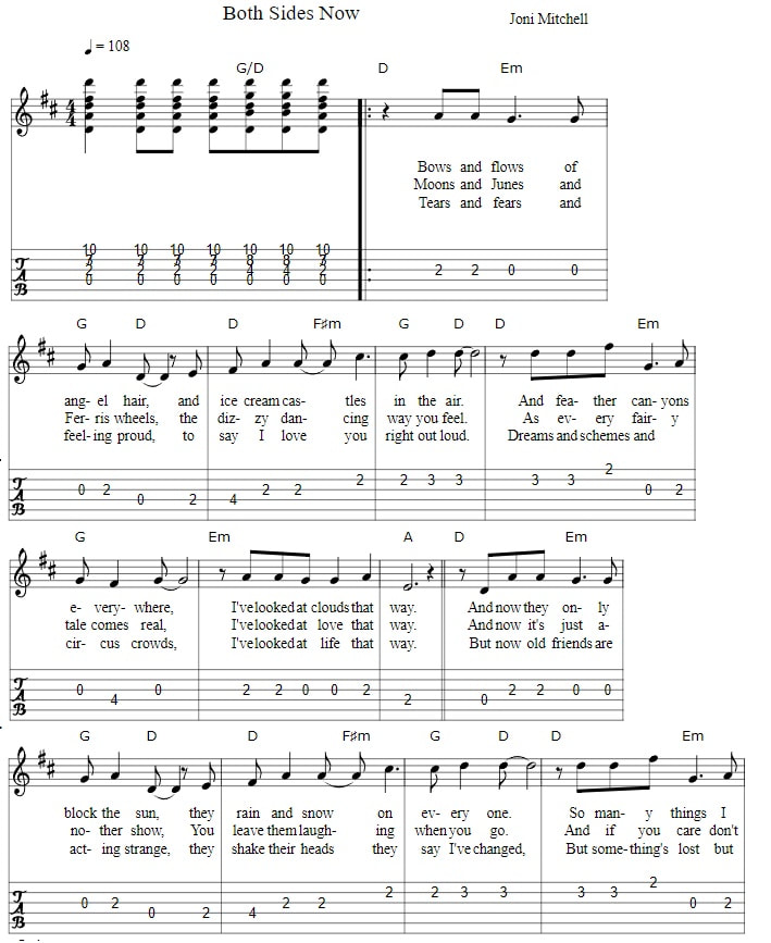 Both Sides Now Guitar Tab And Chords