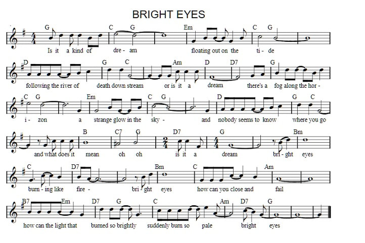 bright eyes sheet music notes