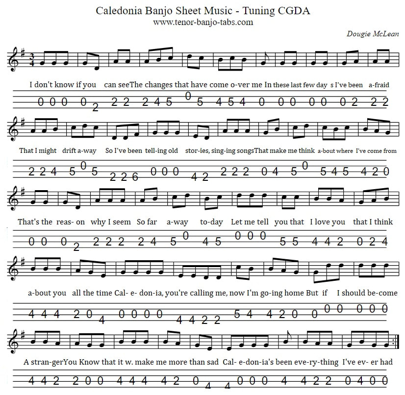Caledonia mandolin tab in CGDA tuning