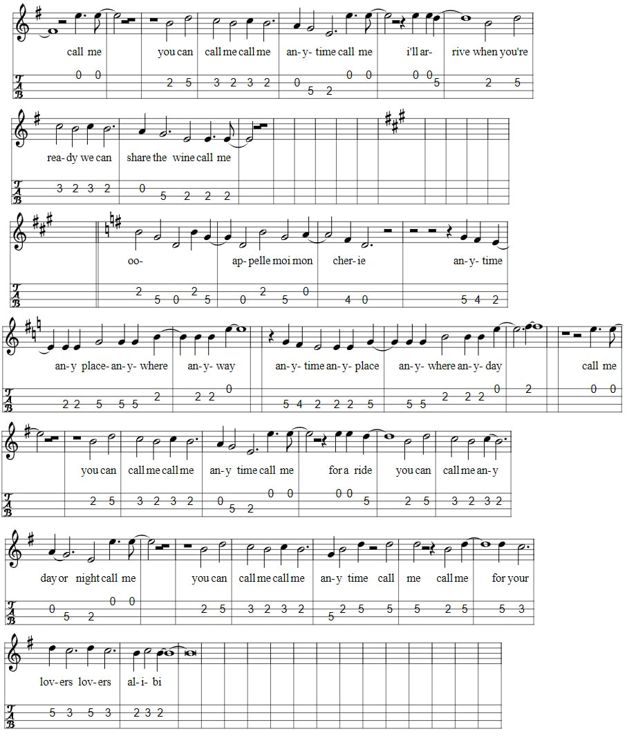 Call Me Sheet Music  By Blondie part two