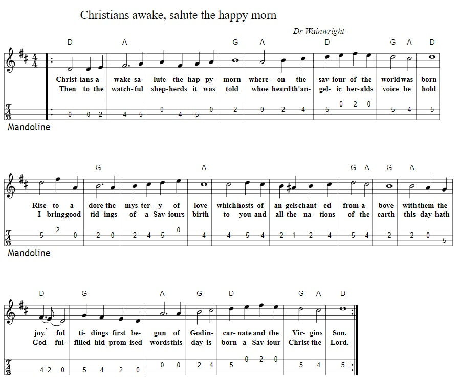 Christians awake salute the happy morn sheet music mandolin tab and chords