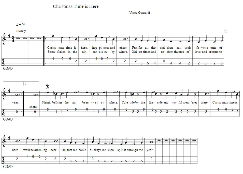 Christmas Time Is Here Mandolin Tab IN GDAD Tuning