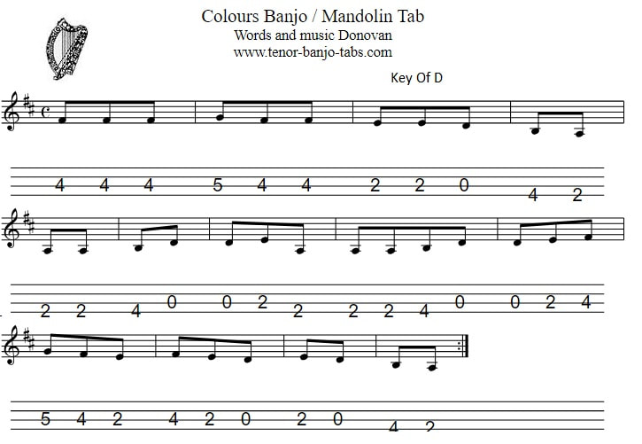 Colours banjo/mandolin tab in the key of D