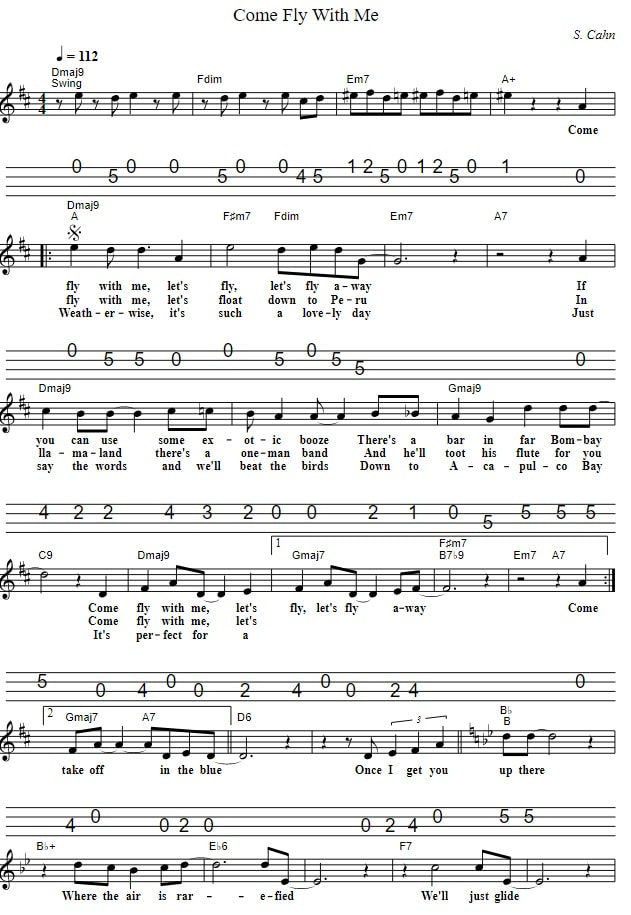 Come Fly With Me Sheet Music And Mandolin Tab