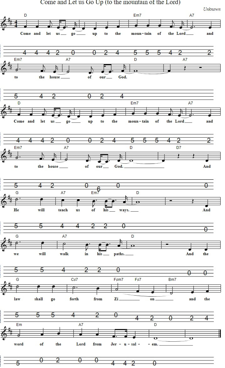 Come and Let us Go Up to the mountain of the Lord Sheet Music Mandolin Tab