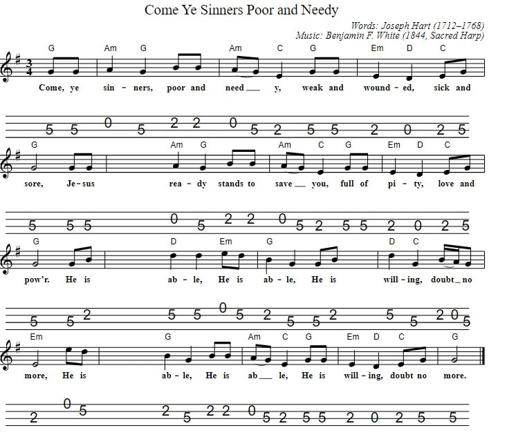 Come Ye Sinners Poor And Needy Sheet Music mandolin tab and chords