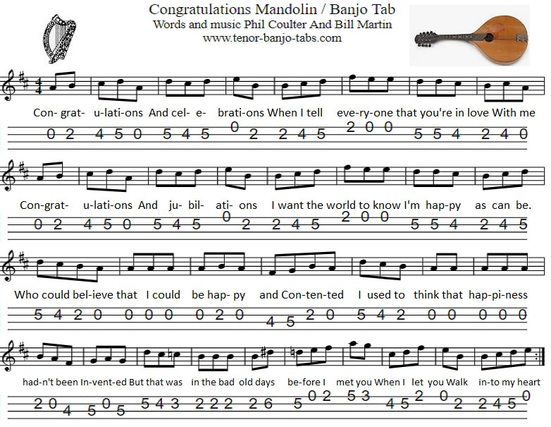 Congratulations Mandolin And Banjo Sheet Music By Cliff Richard