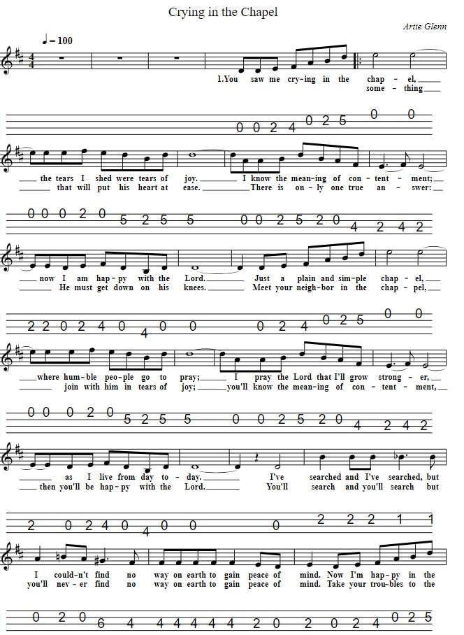 Crying In The Chapel Sheet Music And Mandolin Tab