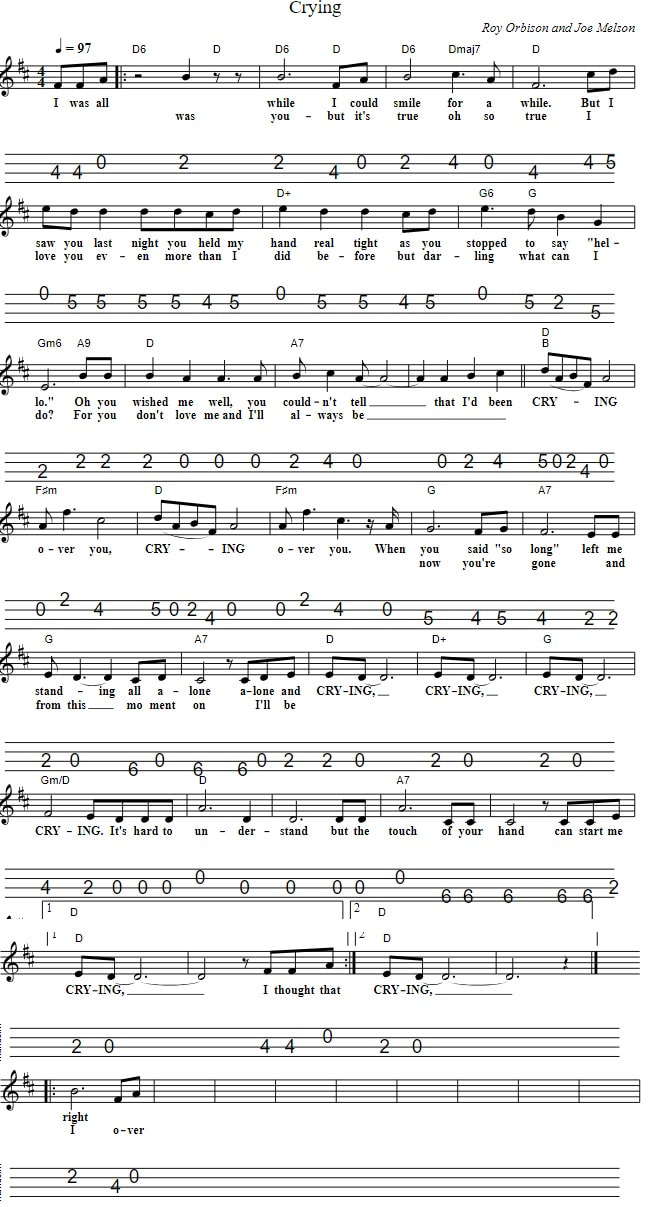 Crying Mandolin / Banjo Tab By Roy Orbison