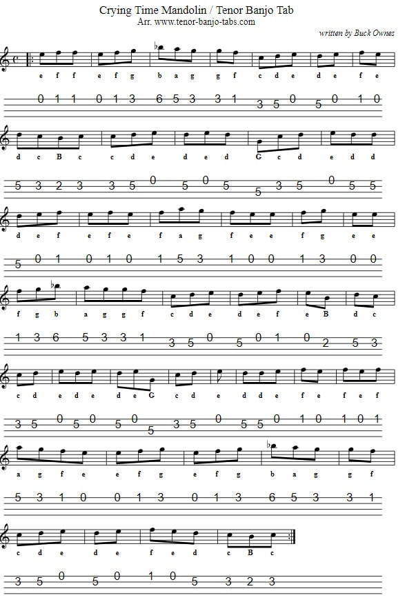 Crying Time Buck Ownes sheet music for mandolin in C Major