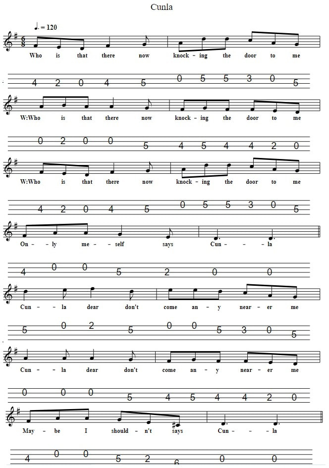 Cunla Sheet Music And Mandolin Tab By The Dubliners