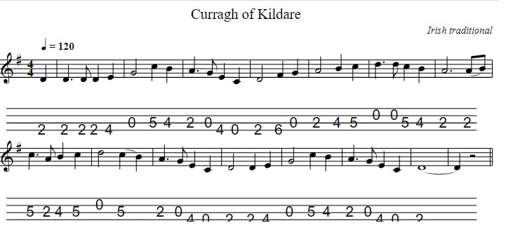 The curragh of Kildare mandolin tab in CGDA Tuning