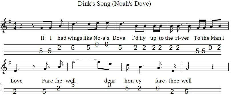 Dink's song mandolin tab in G Major