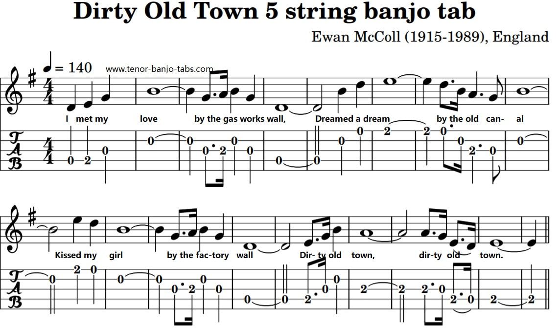 Dirty old town 5 string banjo tab