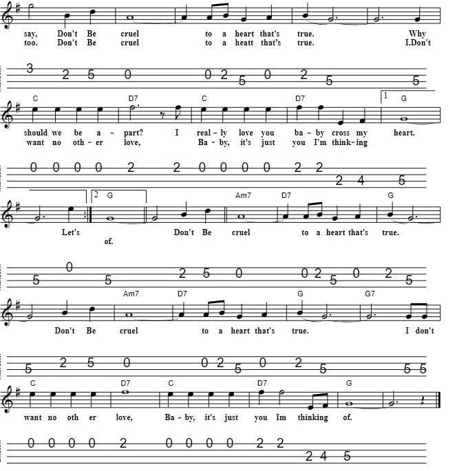 Don't Be Cruel Sheet Music And Mandolin Tab part two