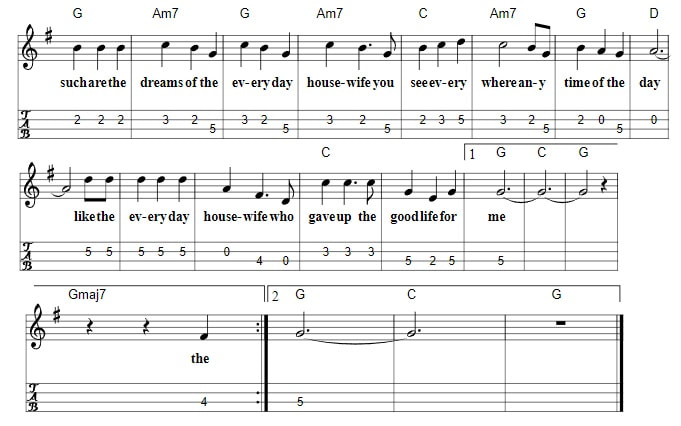 Dreams Of The Everyday Housewife Mandolin Tab With Chords