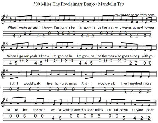 500 miles sheet music for banjo and mandolin