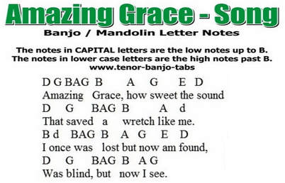 Amazing Grace Mandolin -Banjo Tab - Tenor Banjo Tabs