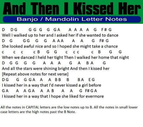 And then I Kissed her music letter notes