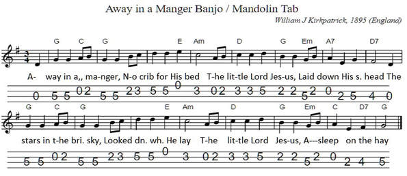 Away in a Manger banjo / mandolin tab