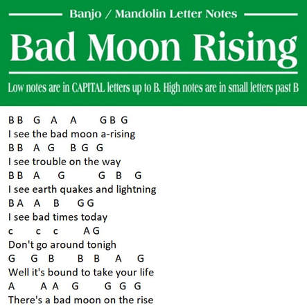 Bad moon rising banjo / mandolin letter notes