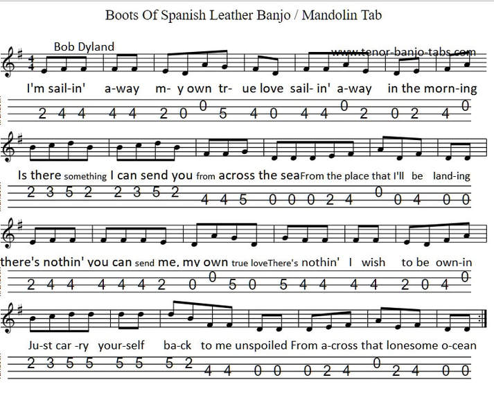 Vertrouwen op Ban cilinder Boots Of Spanish Leather | Banjo / Mandolin Tab - Tenor Banjo Tabs