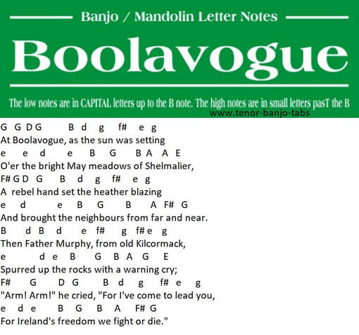 Boolavogue Banjo / Mandolin letter notes