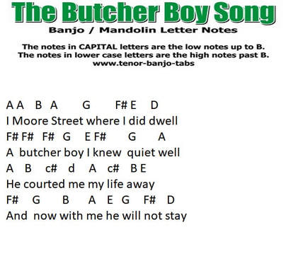 The butcher boy song banjo letter notes