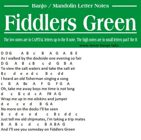 Fiddlers Green letter notes for mandolin and banjo
