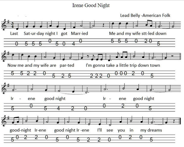 Goodnight Irene sheet music for banjo