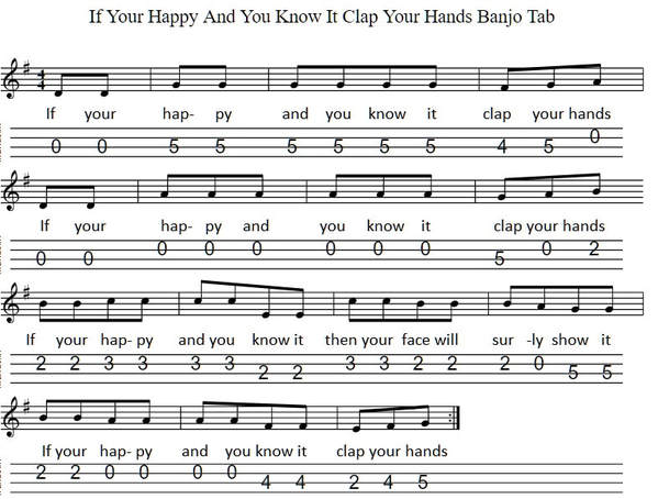 If your happy and you know it clap your hands banjo / mandolin tab
