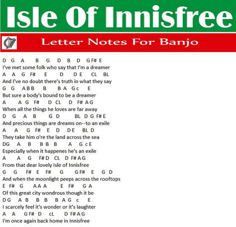 Isle of Innisfree music letter notes