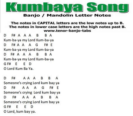 Kumbaya sheet music Banjo / Mandolin Tab - Tenor Banjo Tabs