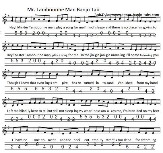 Mr. Tambourine Man mandolin sheet music notes