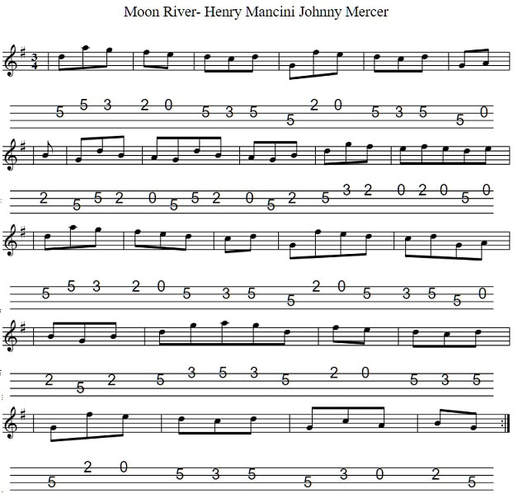 Moon River sheet music key of G