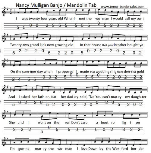 Nancy Mulligan sheet music for banjo / mandolin by ed sheeran