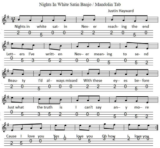 nights in white satin sheet music for banjo