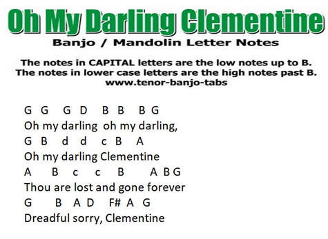 Oh my darling Clementine banjo letter notes