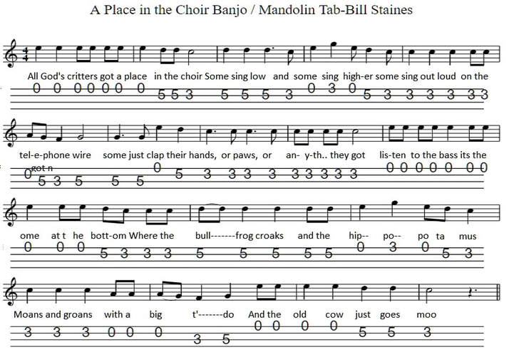 A place in the choir banjo tab in the key of C Major