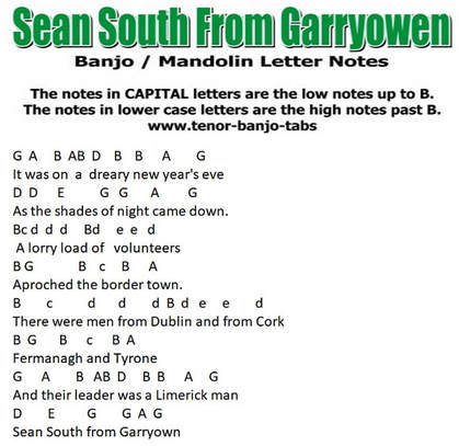 Sean South from Garryowen banjo letter notes